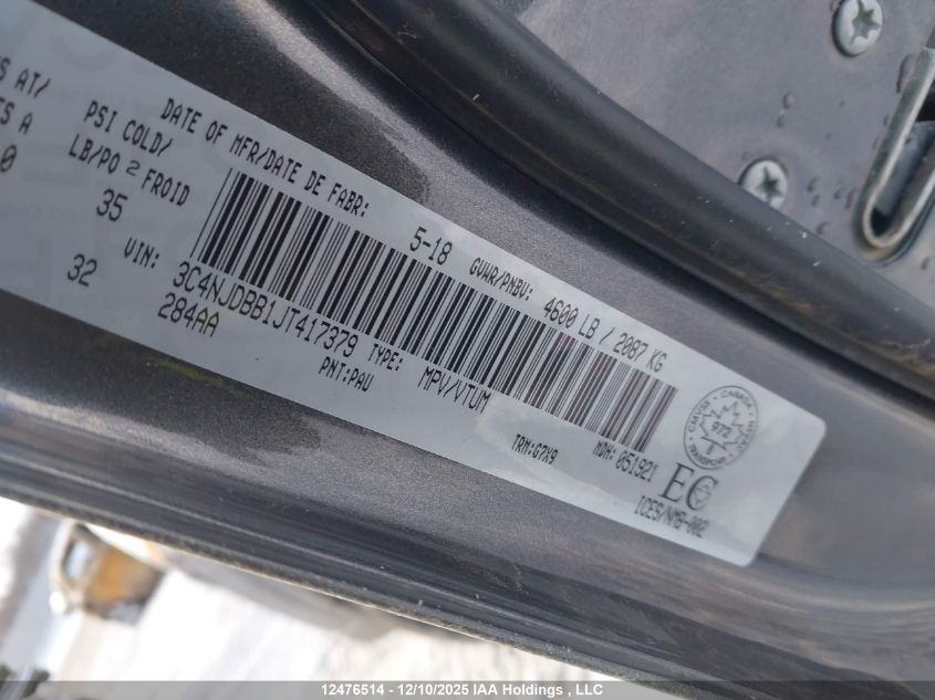 2018 Jeep Compass Latitude VIN: 3C4NJDBB1JT417379 Lot: 12476514