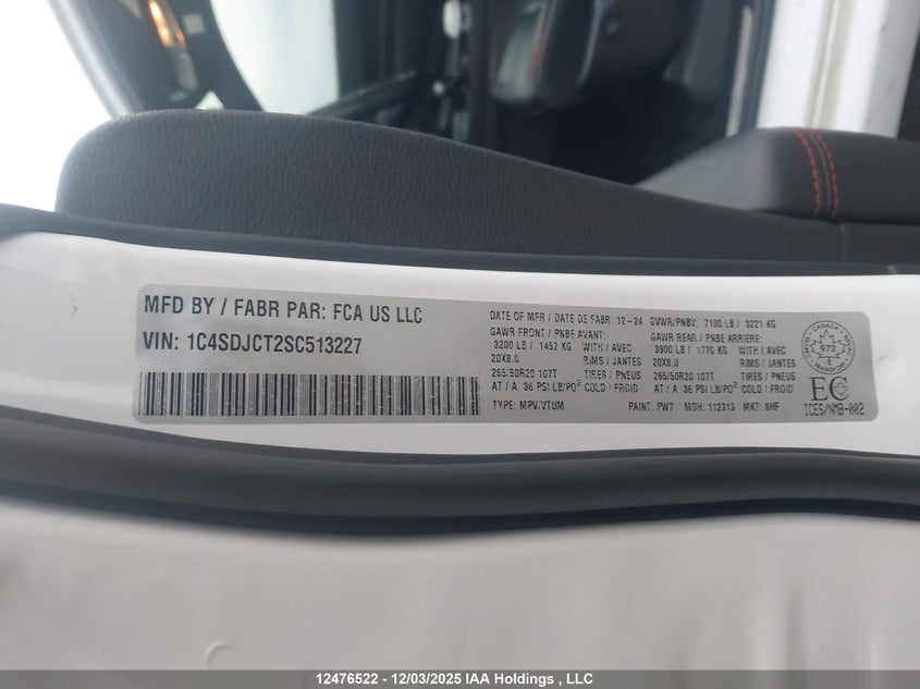 1C4SDJCT2SC513227 2025 DODGE DURANGO photo no. 9