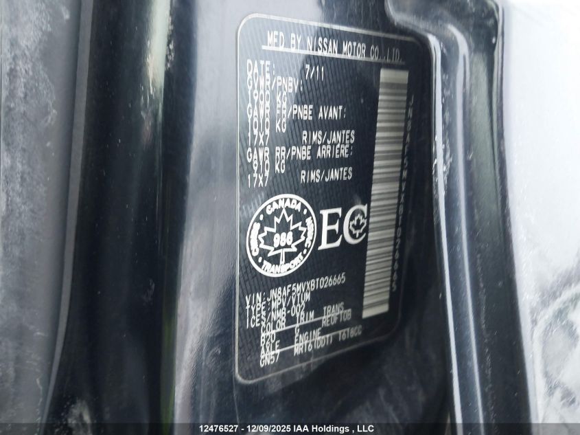 2011 Nissan Juke VIN: JN8AF5MVXBT026665 Lot: 12476527