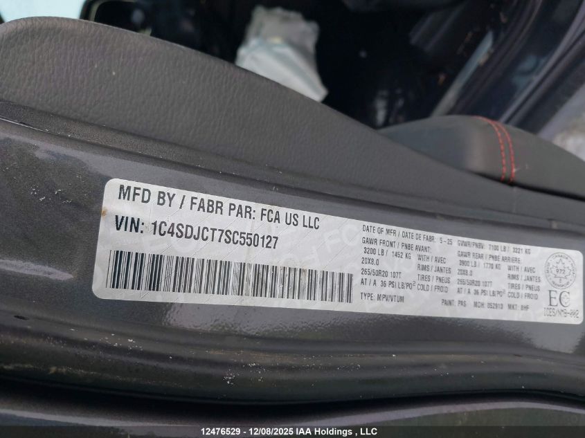 2025 Dodge Durango R/T VIN: 1C4SDJCT7SC550127 Lot: 12476529