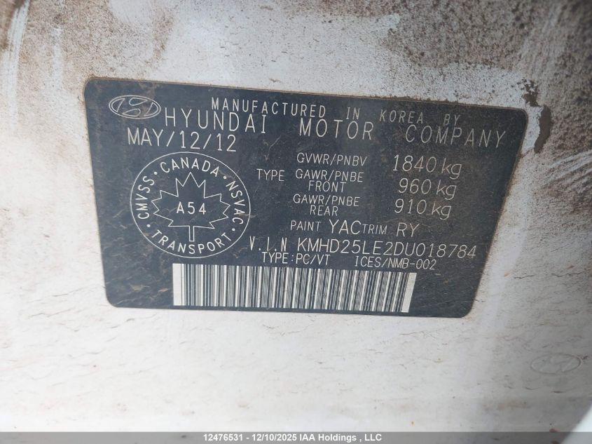 2013 Hyundai Elantra Gt VIN: KMHD25LE2DU018784 Lot: 12476531