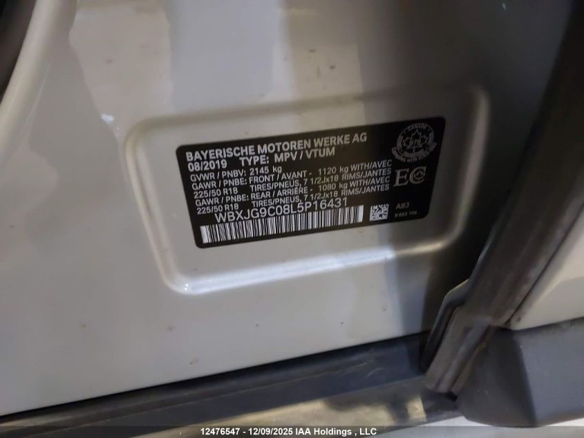 2020 BMW X1 xDrive28I VIN: WBXJG9C08L5P16431 Lot: 12476547