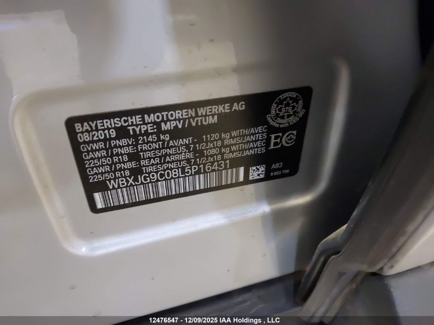 2020 BMW X1 xDrive28I VIN: WBXJG9C08L5P16431 Lot: 12476547