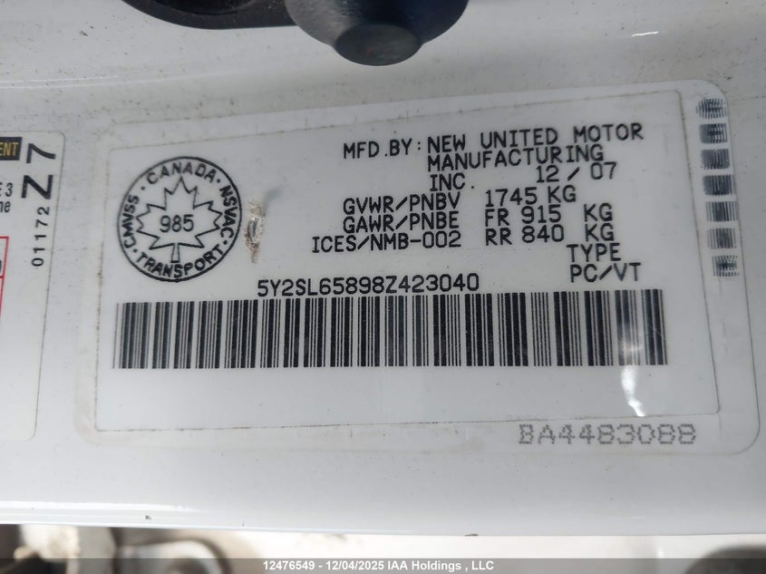 5Y2SL65898Z423040 2008 PONTIAC VIBE photo no. 9