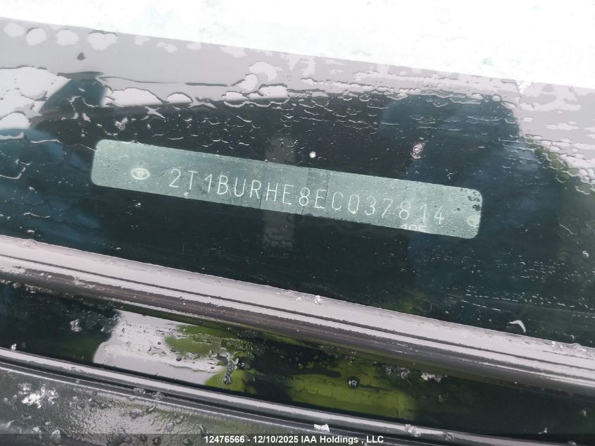 2014 Toyota Corolla L/Le/Le Pls/Prm/S/S Pls VIN: 2T1BURHE8EC037814 Lot: 12476566