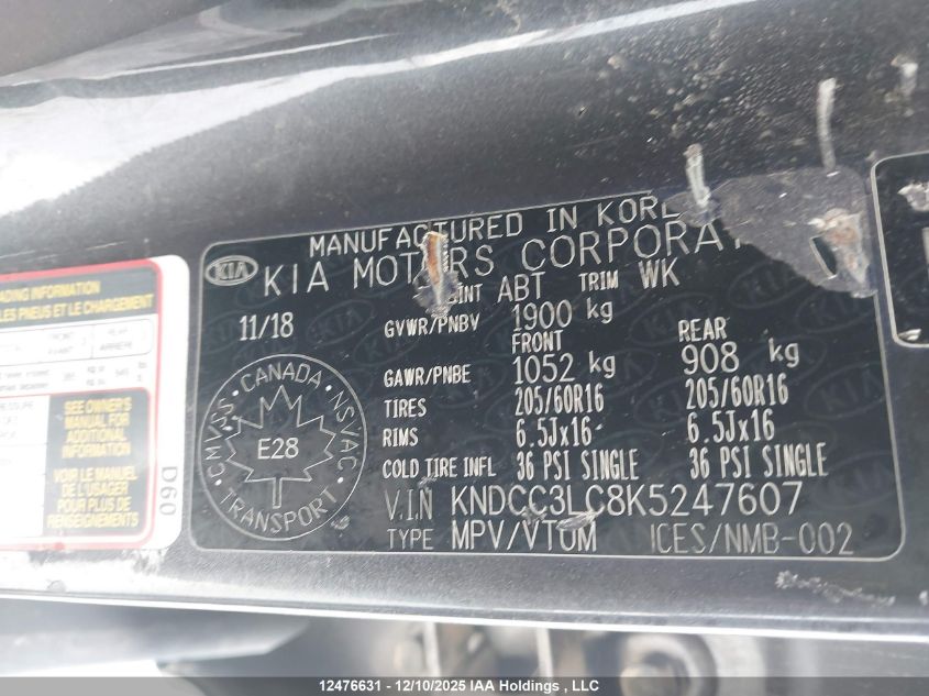 2019 Kia Niro Ex/Ex Premium VIN: KNDCC3LC8K5247607 Lot: 12476631