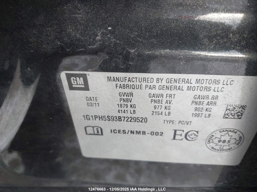 2011 Chevrolet Cruze Ltz VIN: 1G1PH5S93B7229520 Lot: 12476663