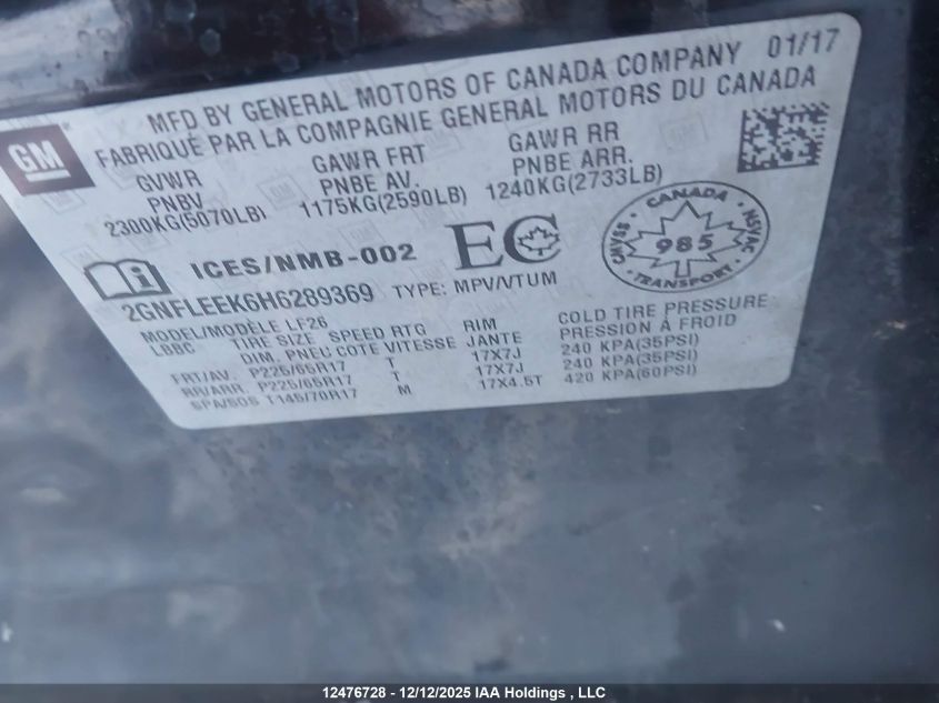 2017 Chevrolet Equinox Ls VIN: 2GNFLEEK6H6289369 Lot: 12476728