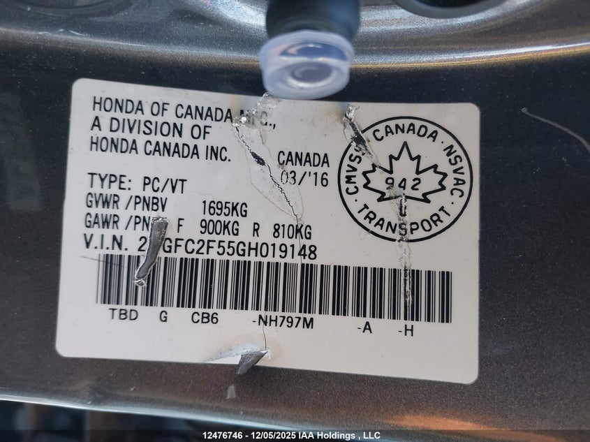 2HGFC2F55GH019148 2016 HONDA CIVIC photo no. 9
