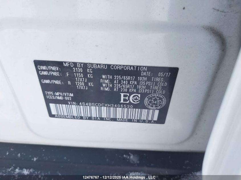 2017 Subaru Legacy Outback VIN: 4S4BSCDCXH3406530 Lot: 12476767