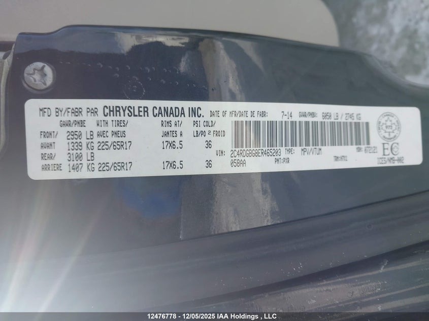 2C4RDGBG8ER465203 2014 DODGE CARAVAN photo no. 9