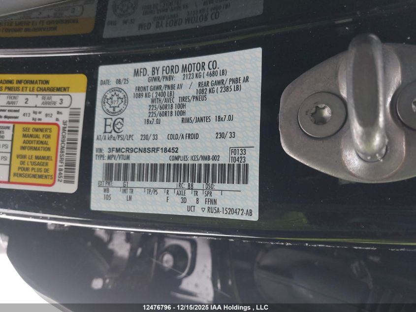 2025 Ford Bronco Sport Outer Banks VIN: 3FMCR9CN8SRF18452 Lot: 12476796