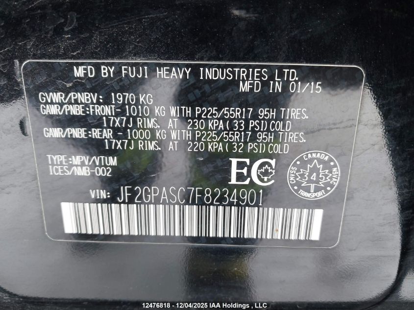 2015 Subaru Xv Crosstrek Limited Package VIN: JF2GPASC7F8234901 Lot: 12476818