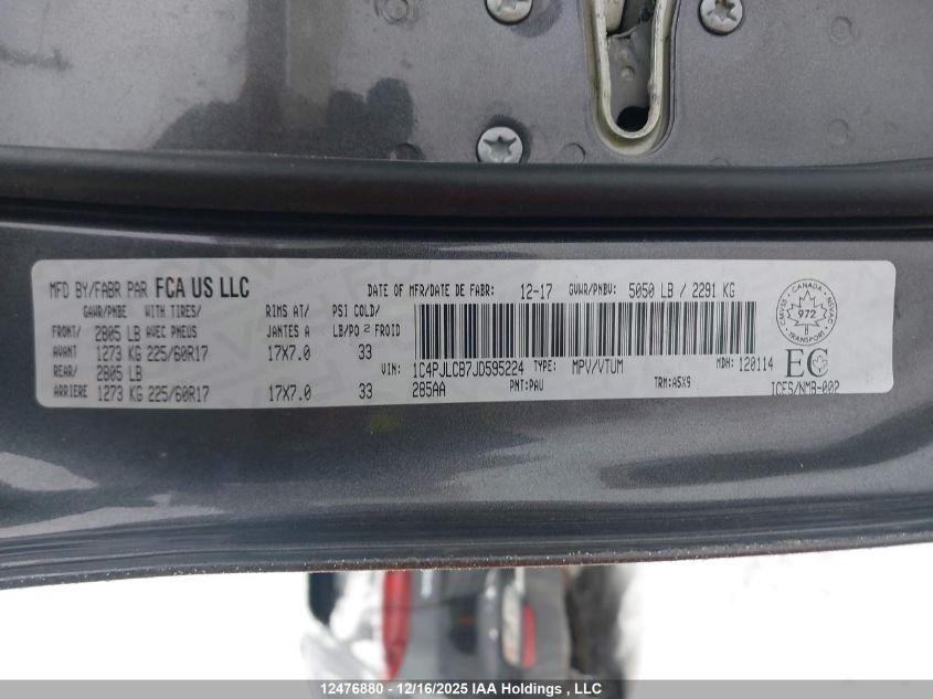 2018 Jeep Cherokee North VIN: 1C4PJLCB7JD595224 Lot: 12476880