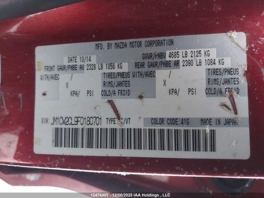 2015 Mazda Mazda5 Gs VIN: JM1CW2CL9F0180701 Lot: 12476907