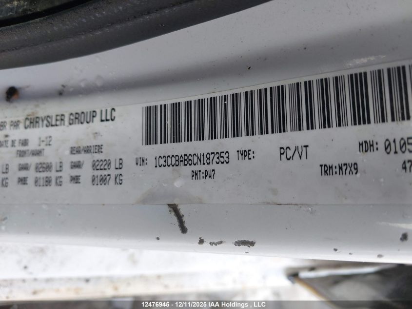 2012 Chrysler 200 Lx VIN: 1C3CCBAB6CN187353 Lot: 12476945