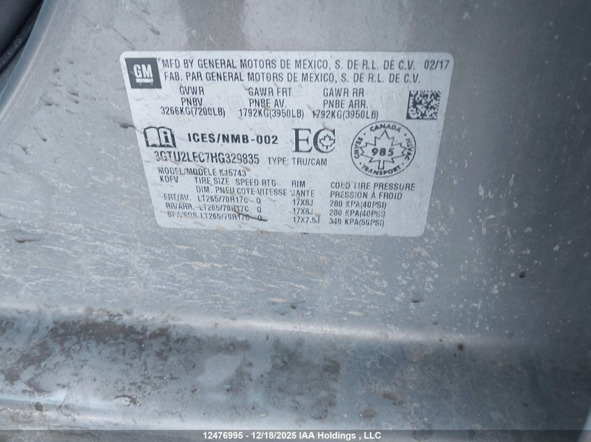 2017 GMC Sierra K1500 VIN: 3GTU2LEC7HG329835 Lot: 12476995