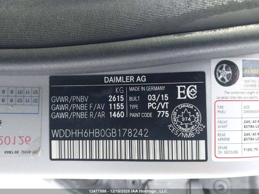 2016 Mercedes-Benz E 400 4Matic VIN: WDDHH6HB0GB178242 Lot: 12477088