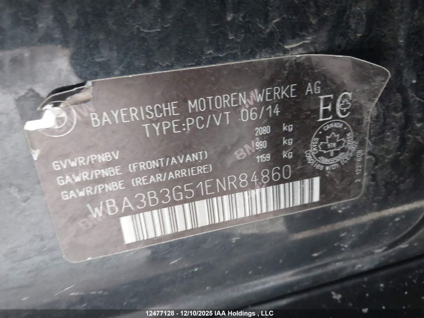 2014 BMW 328I xDrive VIN: WBA3B3G51ENR84860 Lot: 12477128