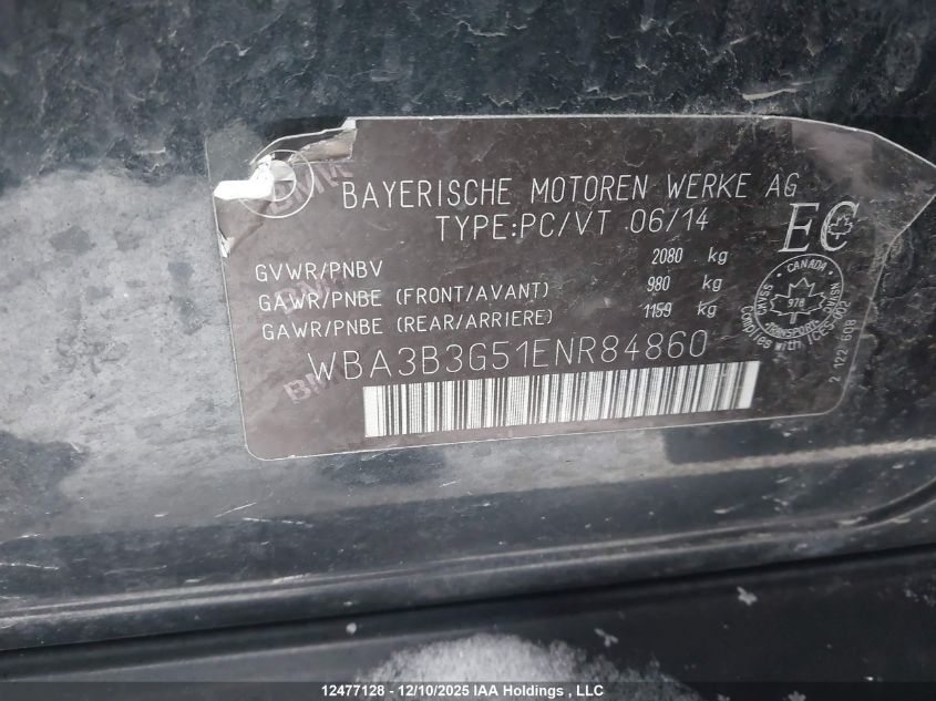 2014 BMW 328I xDrive VIN: WBA3B3G51ENR84860 Lot: 12477128