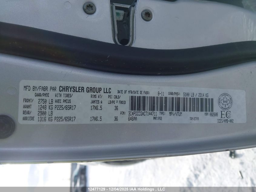 2012 Dodge Journey Sxt Crew VIN: 3C4PDCCGXCT144711 Lot: 12477129