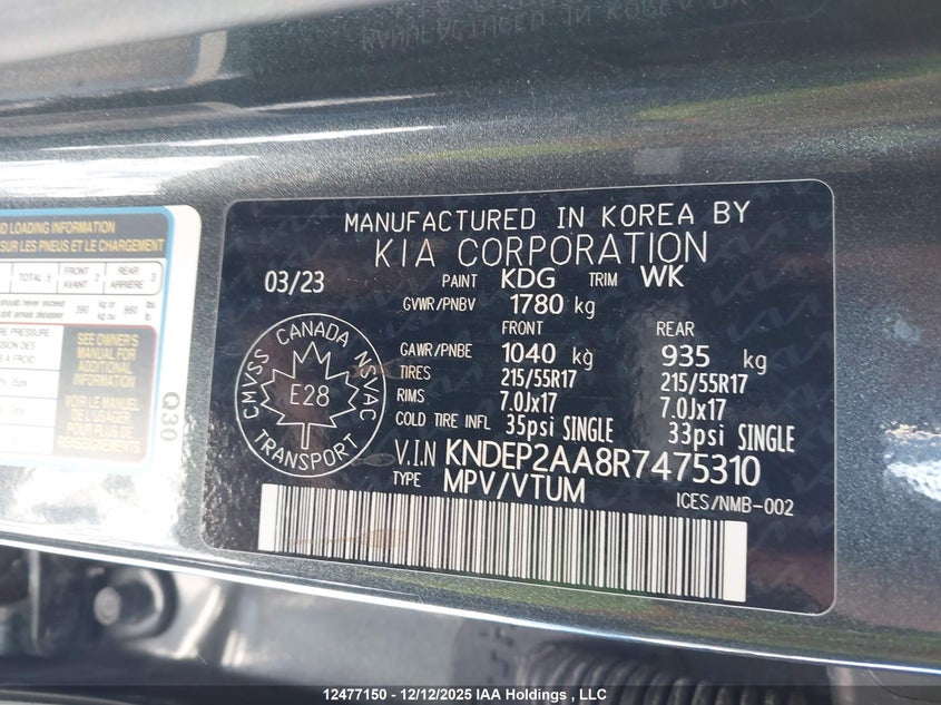2024 Kia Seltos Lx VIN: KNDEP2AA8R7475310 Lot: 12477150