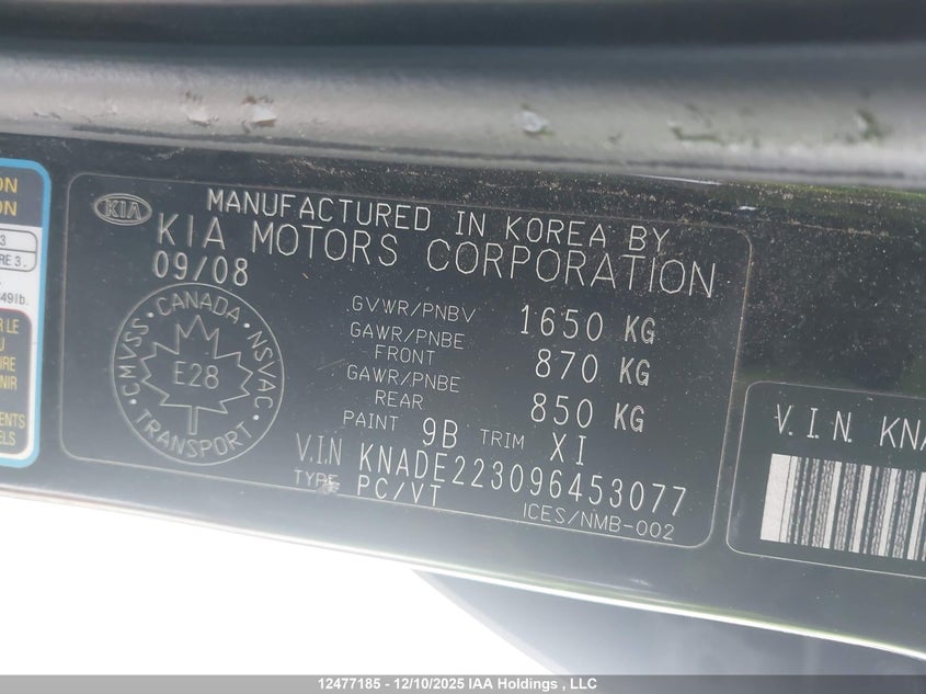 KNADE223096453077 2009 KIA RIO photo no. 9