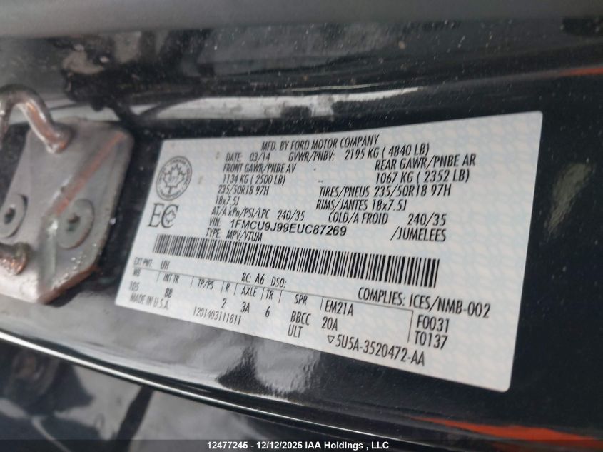 2014 Ford Escape Titanium VIN: 1FMCU9J99EUC87269 Lot: 12477245