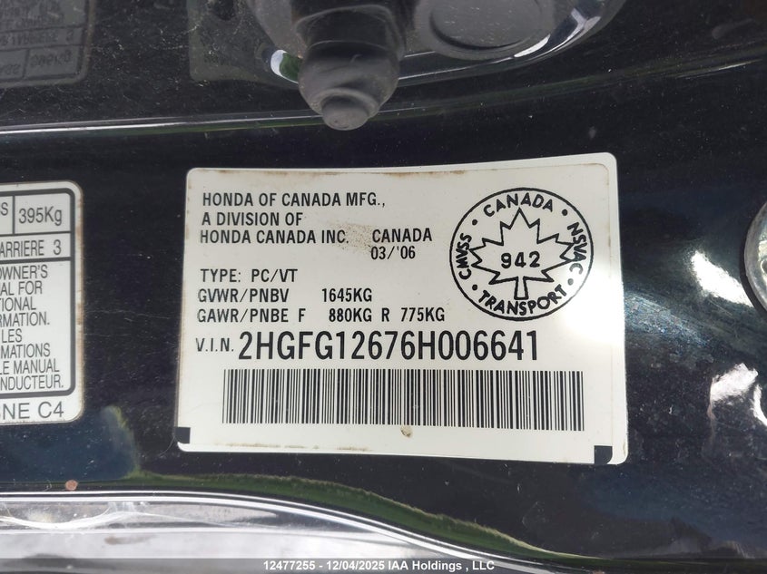 2HGFG12676H006641 2006 HONDA CIVIC photo no. 9