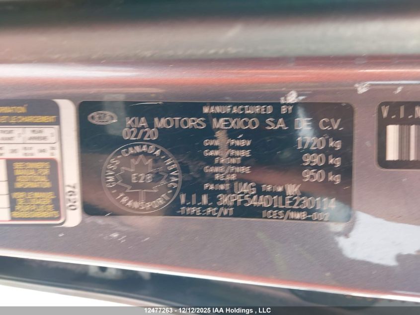 2020 Kia Forte Ex/Ex Limited/Ex Premium/Ex+ VIN: 3KPF54AD1LE230114 Lot: 12477263