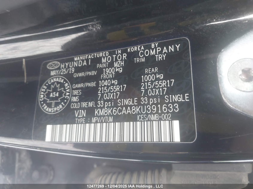 KM8K6CAA8KU391633 2019 HYUNDAI KONA photo no. 9