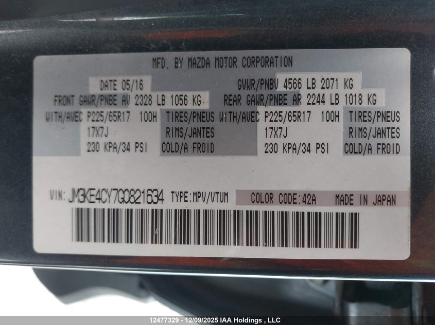 JM3KE4CY7G0821634 2016 MAZDA CX-5 photo no. 9