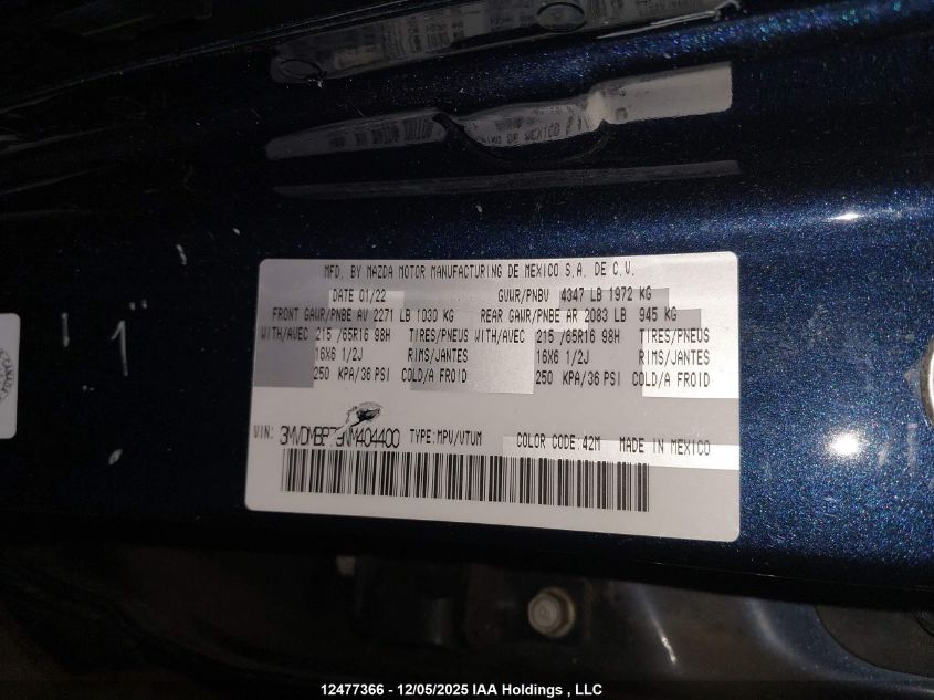 2022 Mazda Cx-30 Gx VIN: 3MVDMBB79NM404400 Lot: 12477366