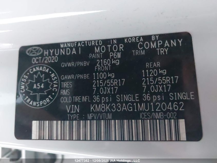 2021 Hyundai Kona Electric Ultimate VIN: KM8K33AG1MU120462 Lot: 12477382