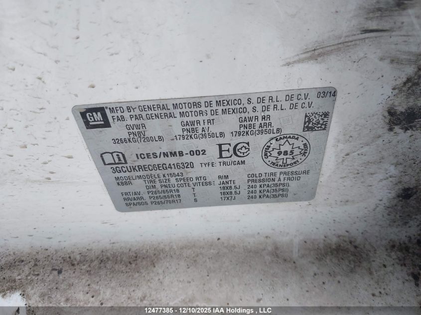 2014 Chevrolet Silverado 1500 VIN: 3GCUKREC6EG416320 Lot: 12477385