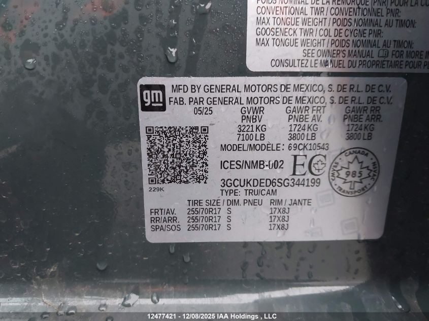 2025 Chevrolet Silverado 1500 4Wd Lt VIN: 3GCUKDED6SG344199 Lot: 12477421