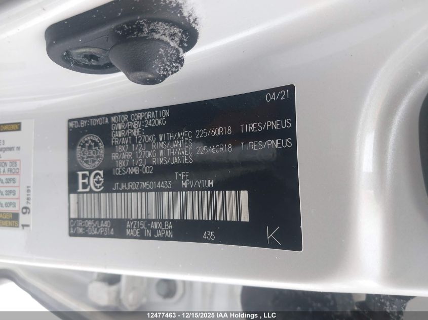 2021 Lexus Nx 300H VIN: JTJHJRDZ7M5014433 Lot: 12477463