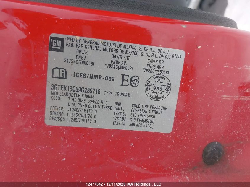 2009 GMC Sierra 1500 Sl/Sle/Wt VIN: 3GTEK13C69G239718 Lot: 12477542