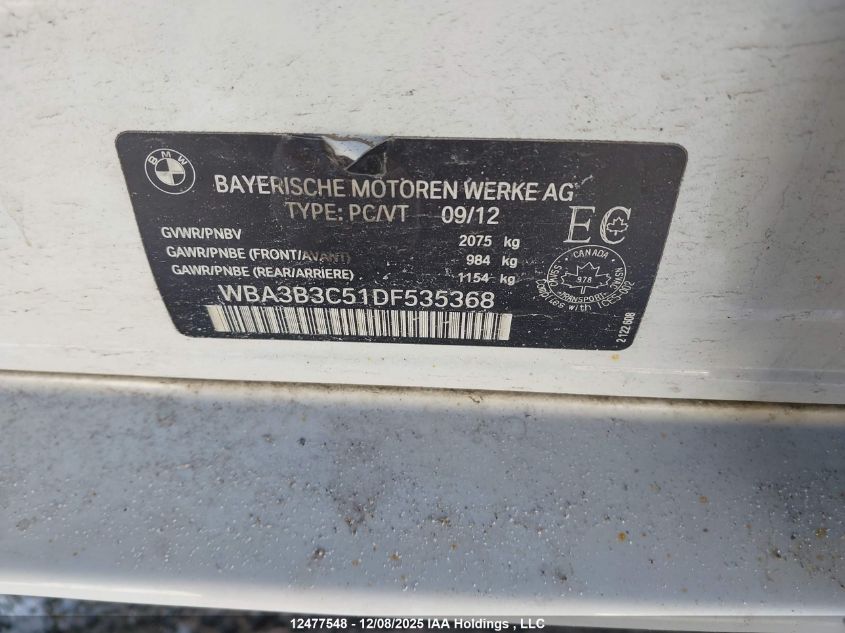 2013 BMW 328 Xi VIN: WBA3B3C51DF535368 Lot: 12477548