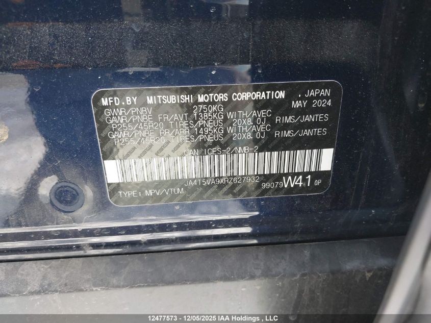 2024 Mitsubishi Outlander Phev Le/Sel VIN: JA4T5VA9XRZ627932 Lot: 12477573