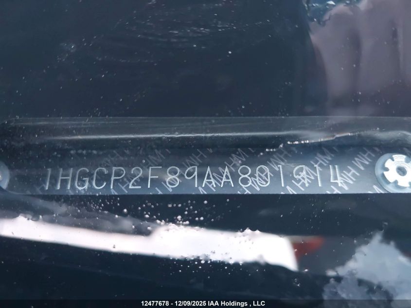 2010 Honda Accord Ex-L VIN: 1HGCP2F89AA801914 Lot: 12477678