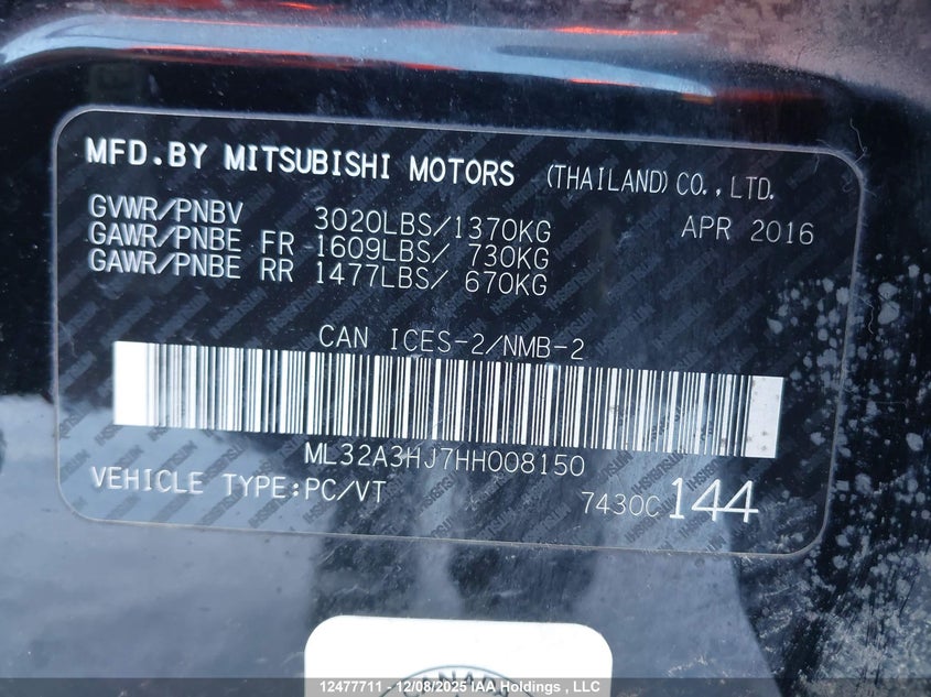 ML32A3HJ7HH008150 2017 MITSUBISHI MIRAGE photo no. 9