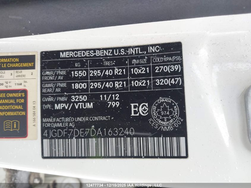 2013 Mercedes-Benz Gl 550 4Matic VIN: 4JGDF7DE7DA163240 Lot: 12477734