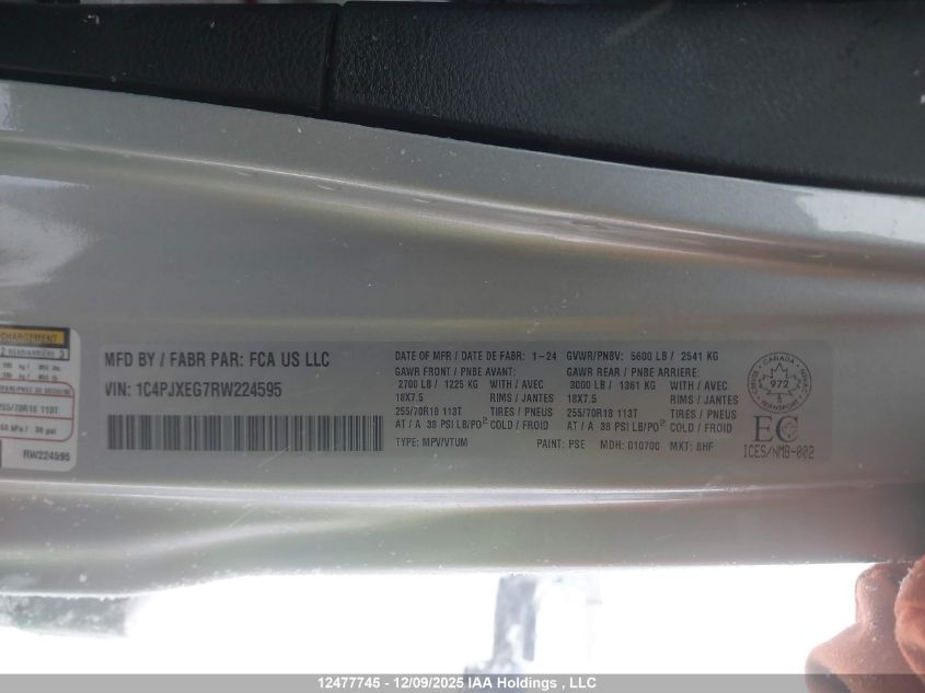 2024 Jeep Wrangler 4-Door Sahara VIN: 1C4PJXEG7RW224595 Lot: 12477745