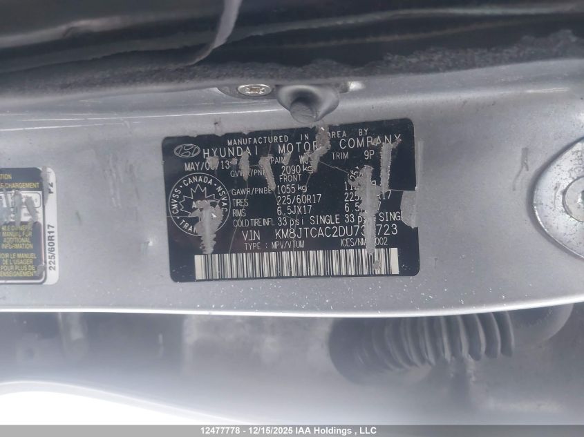 2013 Hyundai Tucson Gl VIN: KM8JTCAC2DU738723 Lot: 12477778