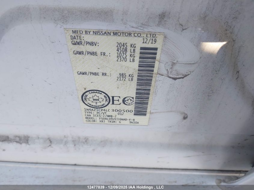 2020 Nissan Leaf Sv VIN: 1N4AZ1CP4LC300500 Lot: 12477839