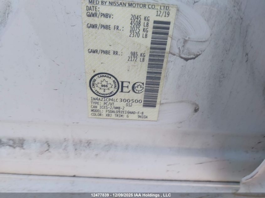 2020 Nissan Leaf Sv VIN: 1N4AZ1CP4LC300500 Lot: 12477839