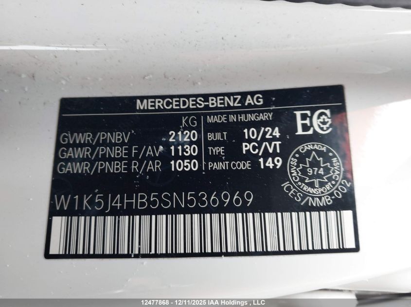 2025 Mercedes-Benz Cla 250 4Matic VIN: W1K5J4HB5SN536969 Lot: 12477868
