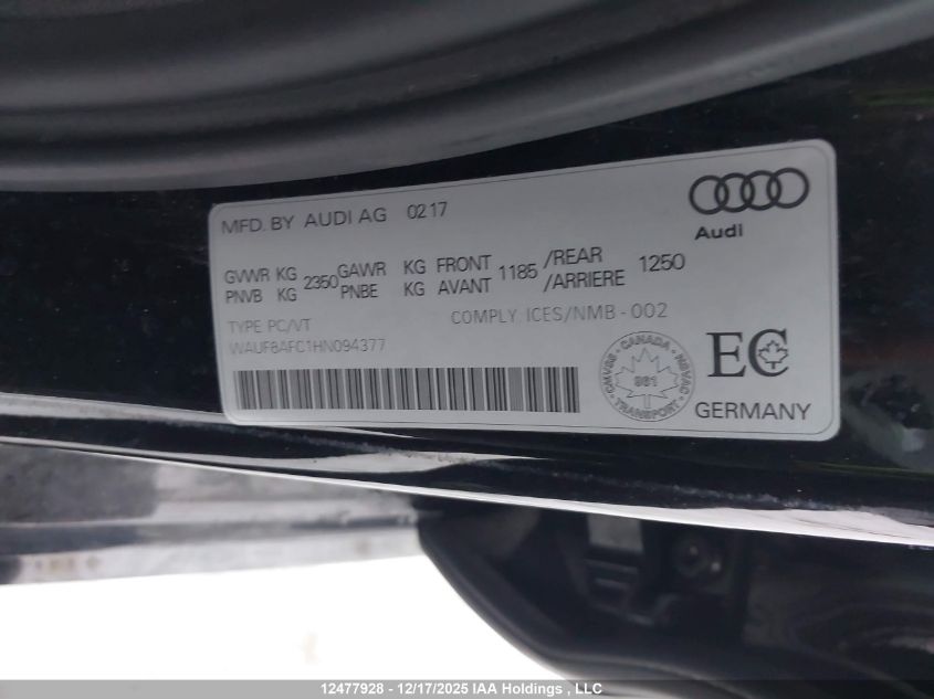 2017 Audi A6 Premium VIN: WAUF8AFC1HN094377 Lot: 12477928