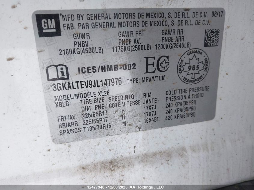 2018 GMC Terrain Sle VIN: 3GKALTEV9JL147976 Lot: 12477940